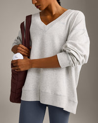 Cotton Vintage Lounge V Neck Sweatshirt | Light Grey Marl