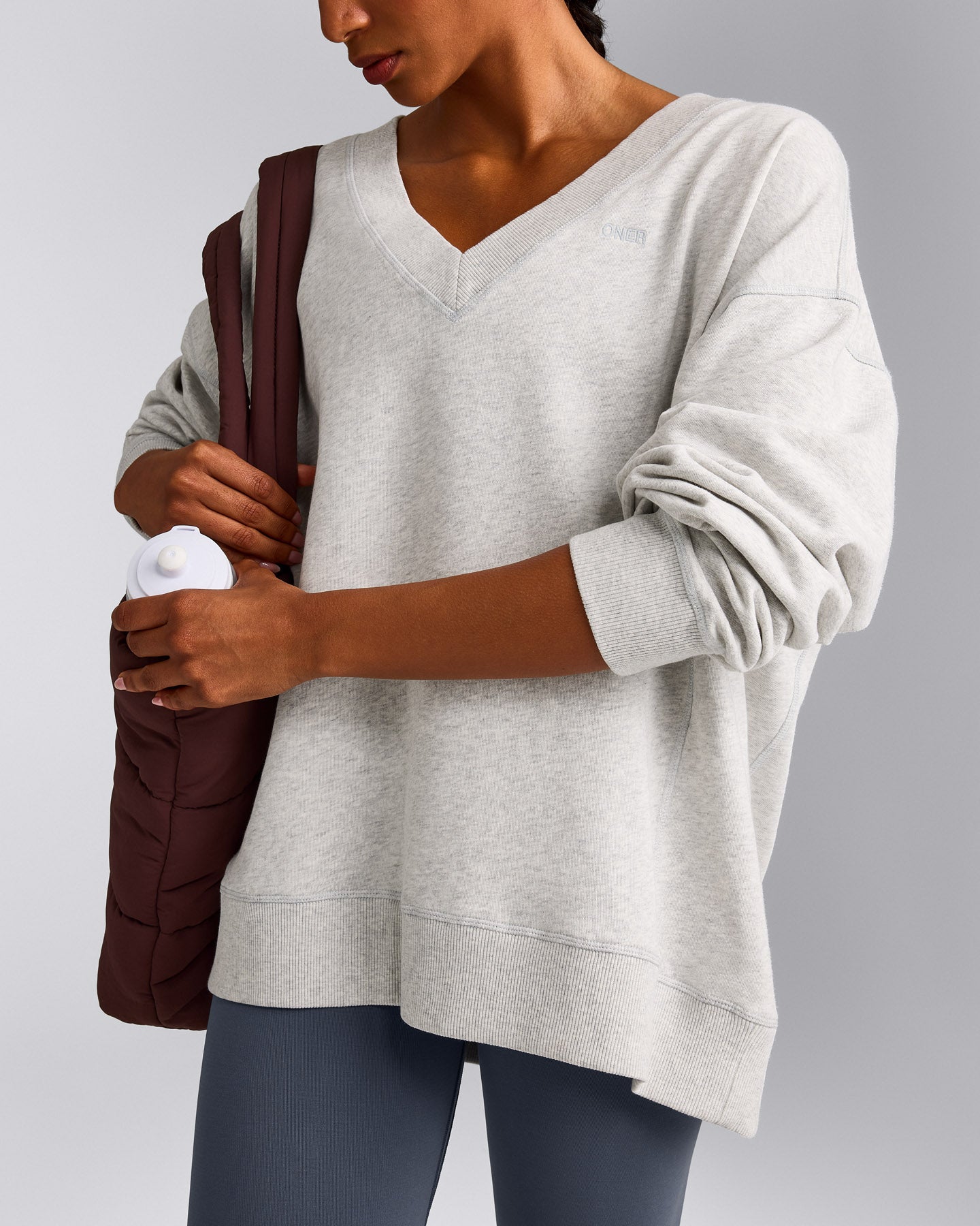 Cotton Vintage Lounge V Neck Sweatshirt | Light Grey Marl