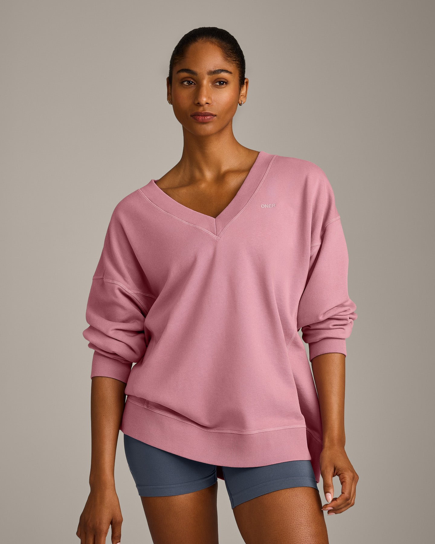 Cotton Vintage Lounge V Neck Sweatshirt | Orchid Haze