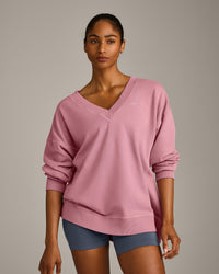 Cotton Vintage Lounge V Neck Sweatshirt | Orchid Haze