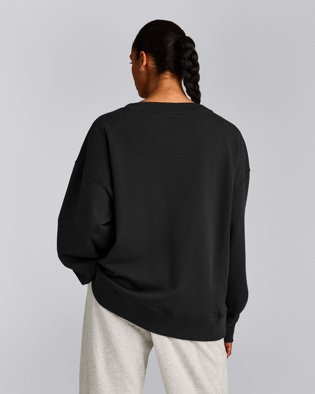 Cotton Vintage Lounge V Neck Sweatshirt | Washed Black