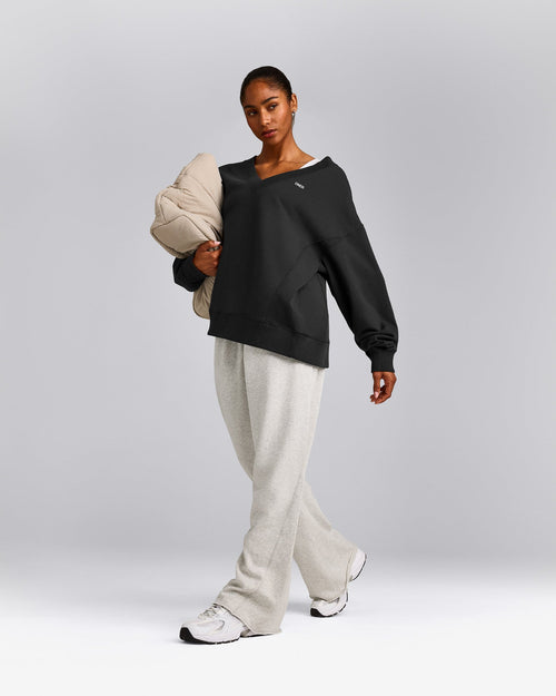 Cotton Vintage Lounge V Neck Sweatshirt | Washed Black