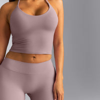 SoftMotion™ Strappy Halter Neck Mid Tank Top with Built in Bra Shelf New Branding | Dusty Purple