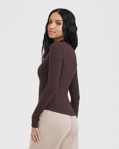 Mellow™ Rib Mock Neck Long Sleeve Top | Plum Brown