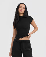 Mellow™ Rib Mock Neck T-Shirt | Black