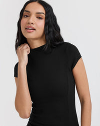 Mellow Rib Mock Neck T-Shirt | Black