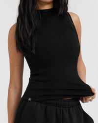 Mellow Rib Mock Neck Tank | Black