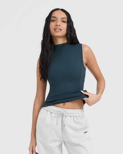 Mellow Rib Mock Neck Tank | Oil Blue