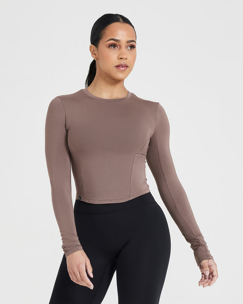 Oner Modal Mellow Soft Mid Long Sleeve Top | Cool Brown