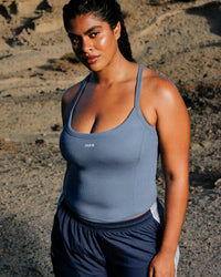 Mellow™ Rib Racer Back Mid Vest with Built in Bra Shelf | Granite Blue