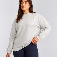 Classic Oversized Lightweight Long Sleeve Top | Light Grey Marl