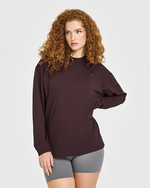 Classic Oversized Lightweight Long Sleeve Top | Plum Brown
