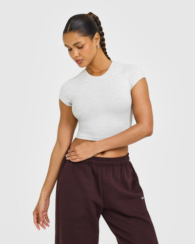 Cotton Baby T-Shirt with Grey Logo | Light Grey Marl