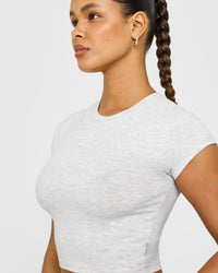 Cotton Baby T-Shirt with Grey Logo | Light Grey Marl