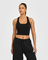 Cotton Fitted Mid Vest with Grey Logo | Black