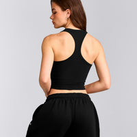 Cotton Fitted Mid Vest with Grey Logo | Black