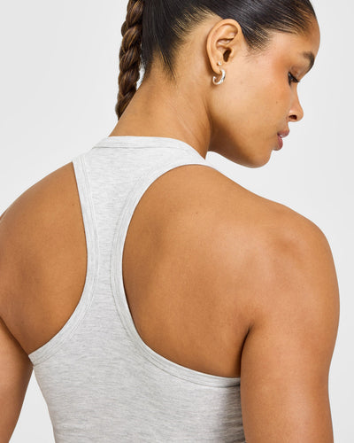 Cotton Fitted Mid Vest with Grey Logo | Light Grey Marl