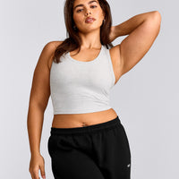 Cotton Fitted Mid Tank Top with Grey Logo | Light Grey Marl