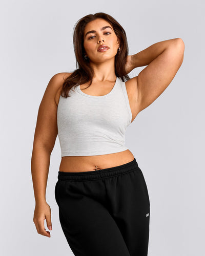 Cotton Fitted Mid Tank Top with Grey Logo | Light Grey Marl