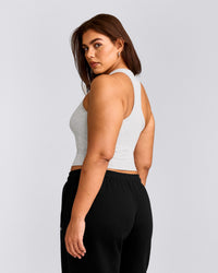 Cotton Fitted Mid Tank Top with Grey Logo | Light Grey Marl