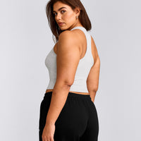 Cotton Fitted Mid Tank Top with Grey Logo | Light Grey Marl
