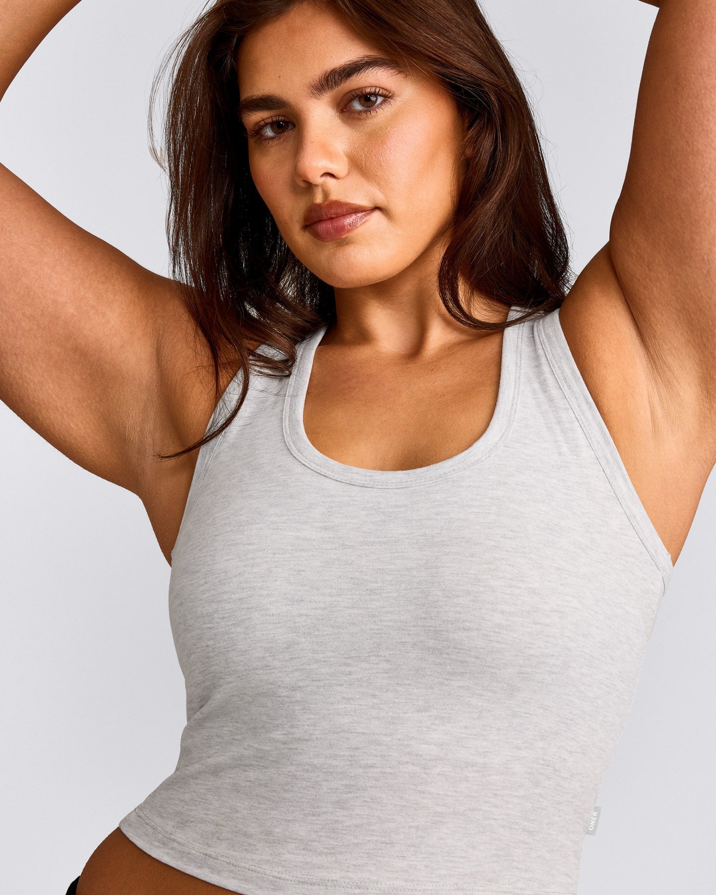 Cotton Fitted Mid Tank Top with Grey Logo | Light Grey Marl