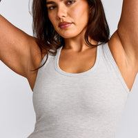 Cotton Fitted Mid Tank Top with Grey Logo | Light Grey Marl