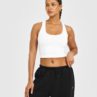 Cotton Fitted Mid Vest with Grey Logo | White