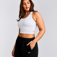 Cotton Fitted Mid Vest with Grey Logo | White