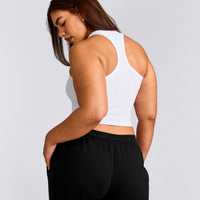 Cotton Fitted Mid Vest with Grey Logo | White