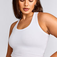 Cotton Fitted Mid Vest with Grey Logo | White