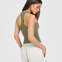 Cotton Fitted Vest with Grey Logo | Alpine Green