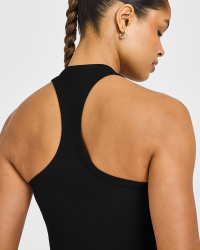 Cotton Fitted Vest with Grey Logo | Black