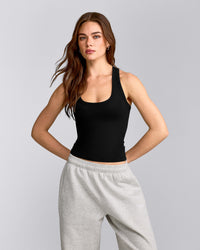 Cotton Fitted Vest with Grey Logo | Black