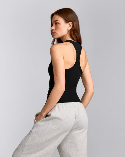 Cotton Fitted Vest with Grey Logo | Black