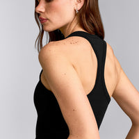 Cotton Fitted Vest with Grey Logo | Black