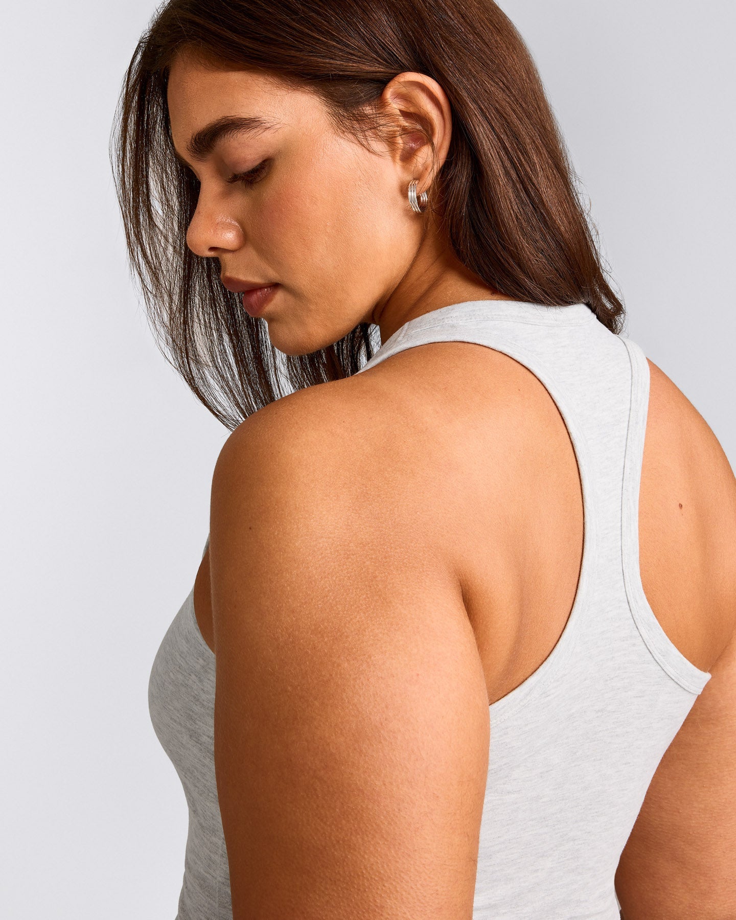 Cotton Fitted Vest with Grey Logo | Light Grey Marl