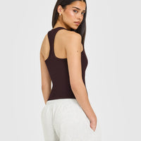 Cotton Fitted Vest with Grey Logo | Plum Brown