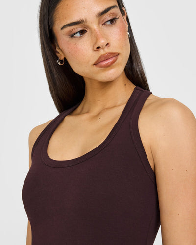 Cotton Fitted Vest with Grey Logo | Plum Brown