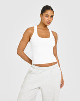 Cotton Fitted Vest with Grey Logo | White