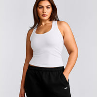 Cotton Fitted Vest with Grey Logo | White