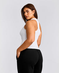 Cotton Fitted Vest with Grey Logo | White