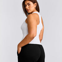 Cotton Fitted Vest with Grey Logo | White