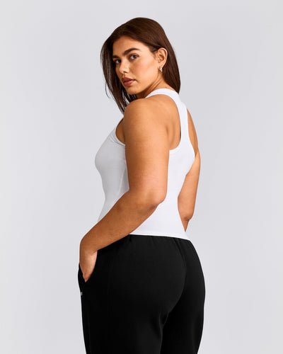 Cotton Fitted Vest with Grey Logo | White