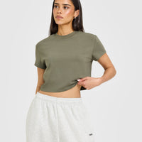 Cotton Relaxed T-Shirt with Grey Logo | Alpine Green