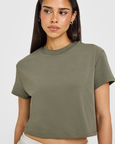 Cotton Relaxed T-Shirt with Grey Logo | Alpine Green