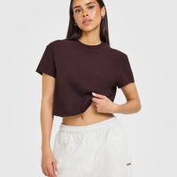Cotton Relaxed T-Shirt with Grey Logo | Plum Brown
