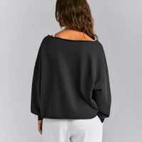 Cotton Vintage Lounge Off-The-Shoulder Sweatshirt | Washed Black