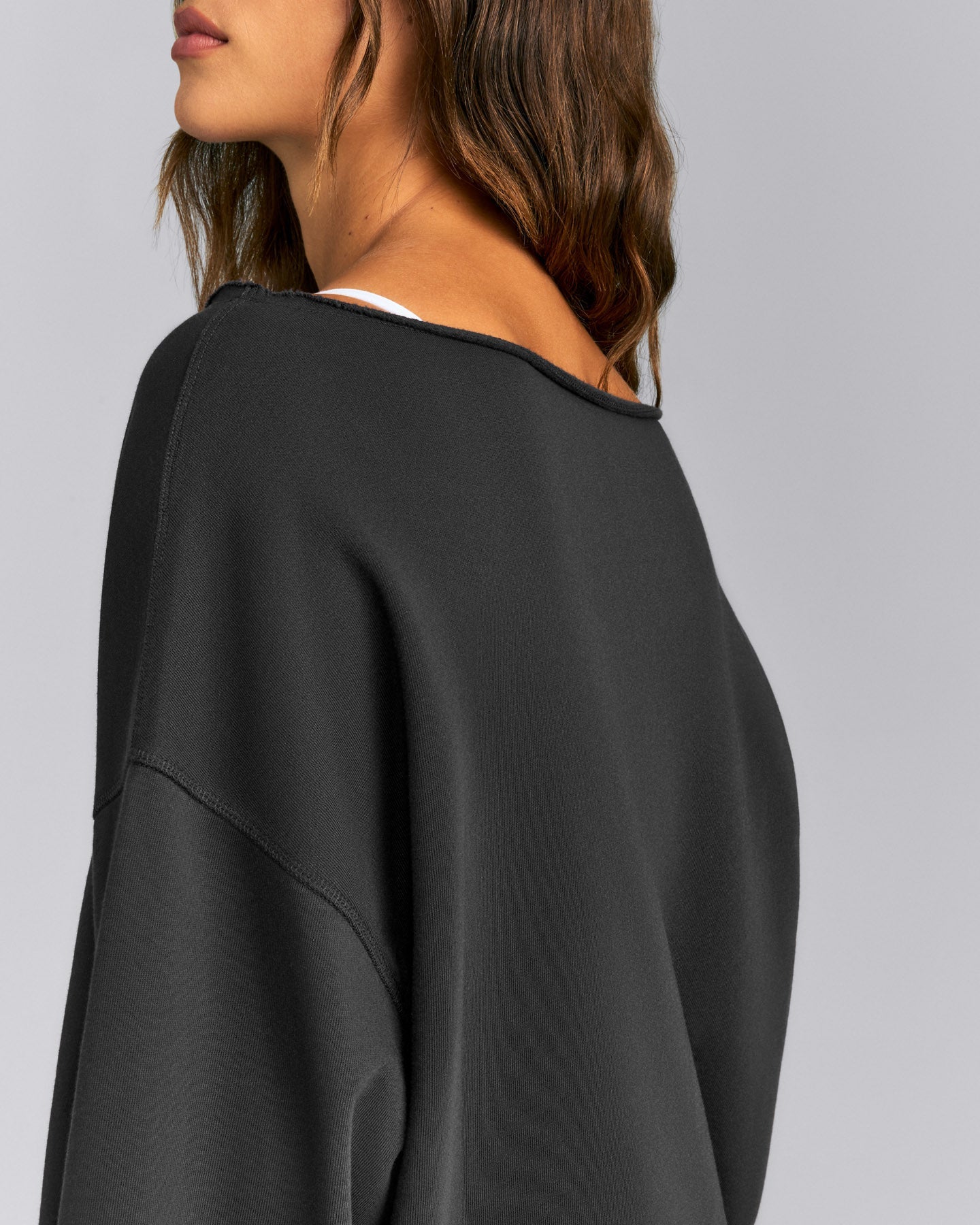 Cotton Vintage Lounge Off-The-Shoulder Sweatshirt | Washed Black