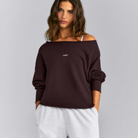 Cotton Vintage Lounge Off-The-Shoulder Sweatshirt | Washed Plum Brown
